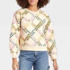 Universal Thread Women’s Quilted Sweatshirt Pullover Cream/Multicolor Size Large